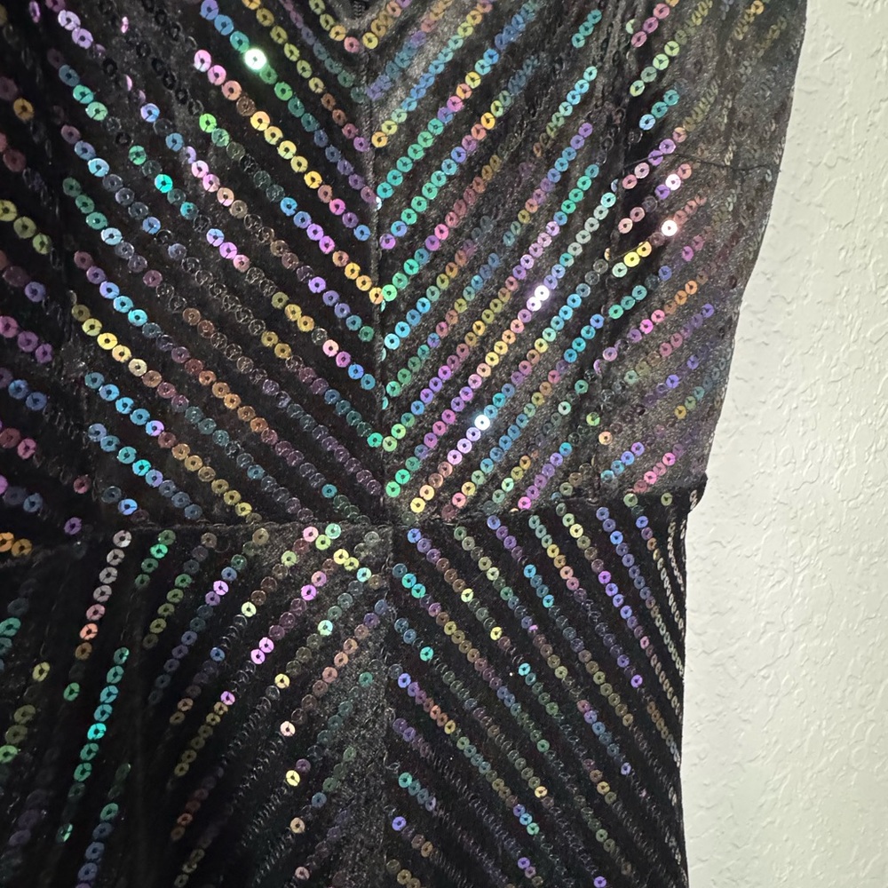 Dress the Population Black Iridescent Sequin and Velvet V-Neck Mini Dress - Picture 2 of 5